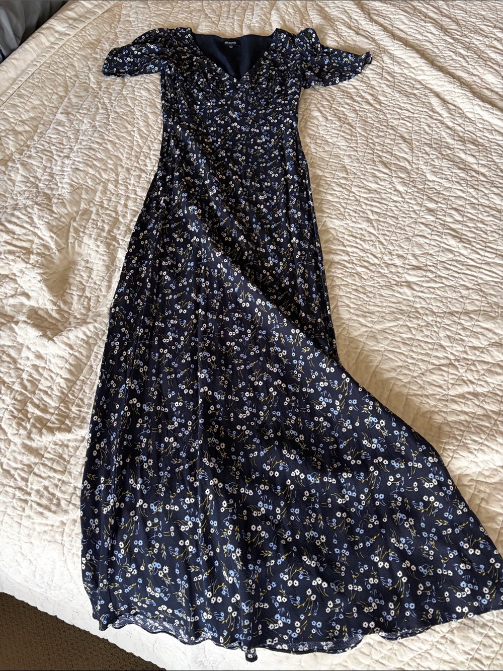 Madewell Navy Floral V-Neck Maxi Dress with White and Yellow Accents